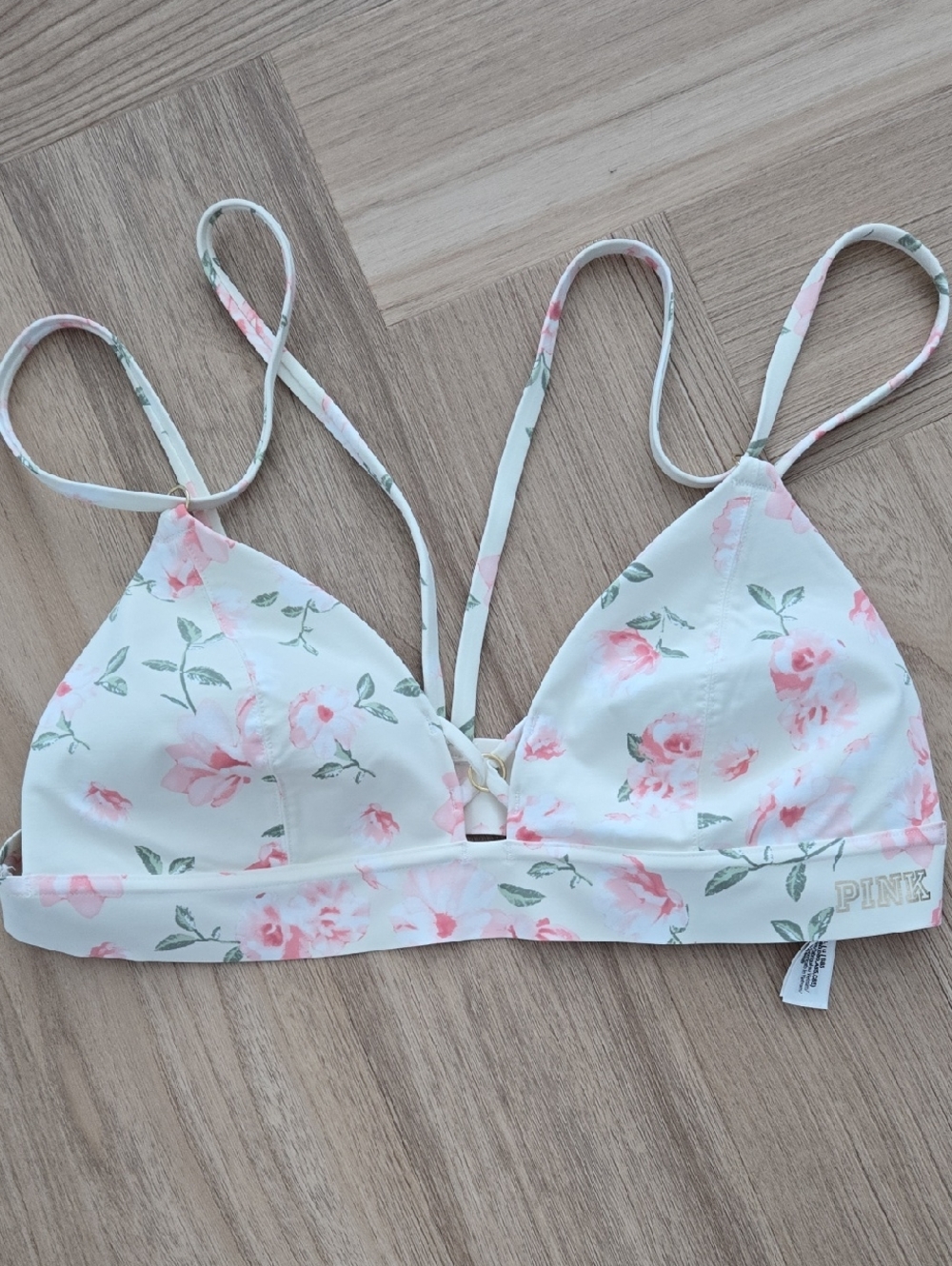 Victoria's Secret PINK Floral Bralette - White with Pink Roses Large
